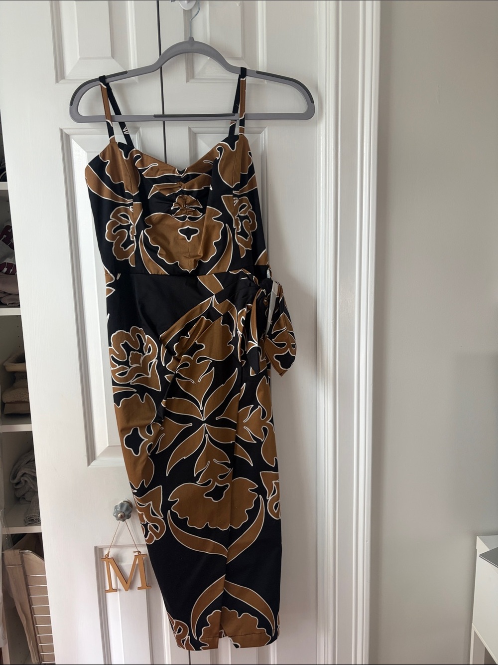 White House Black Market Black and Brown Floral Midi Dress